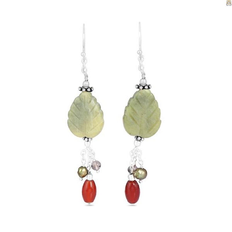 Green Jasper/Red Onyx Beaded Earring-2E BDD-3-63
