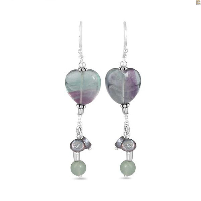 Fluorite/Prehnite/PearlBeaded Earring-2E BDD-3-67