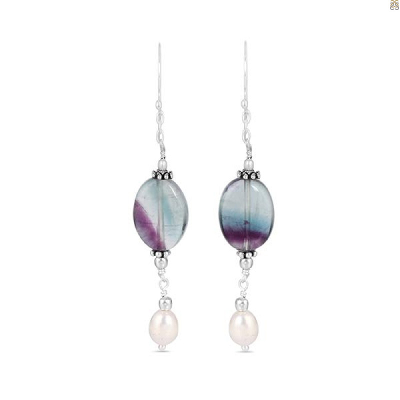 Fluorite /PearlBeaded Earring-2E BDD-3-68