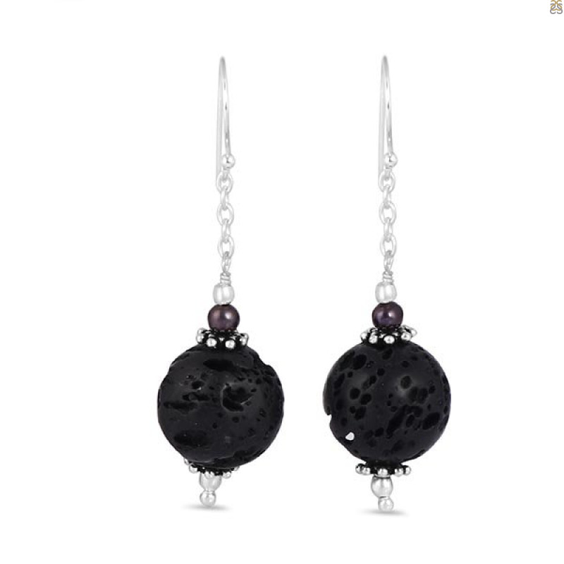 Lava/Black SunstoneBeaded Earring-2E BDD-3-73