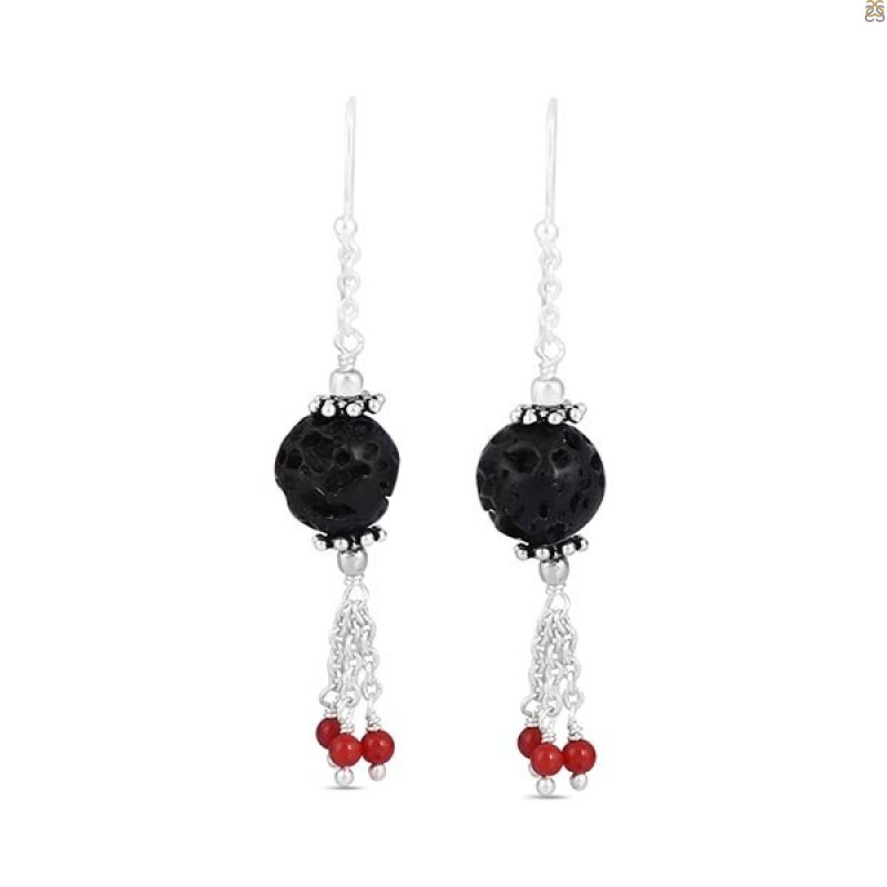 Lava/CoralBeaded Earring-2E BDD-3-82