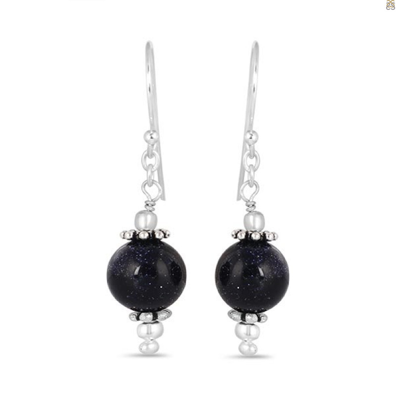 Black Sunstone/Beaded Earring-2E BDD-3-86