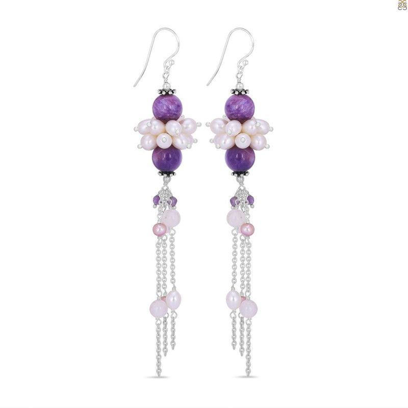 Amethyst/Charoite/Pearl Beaded Earring BDD-3-93
