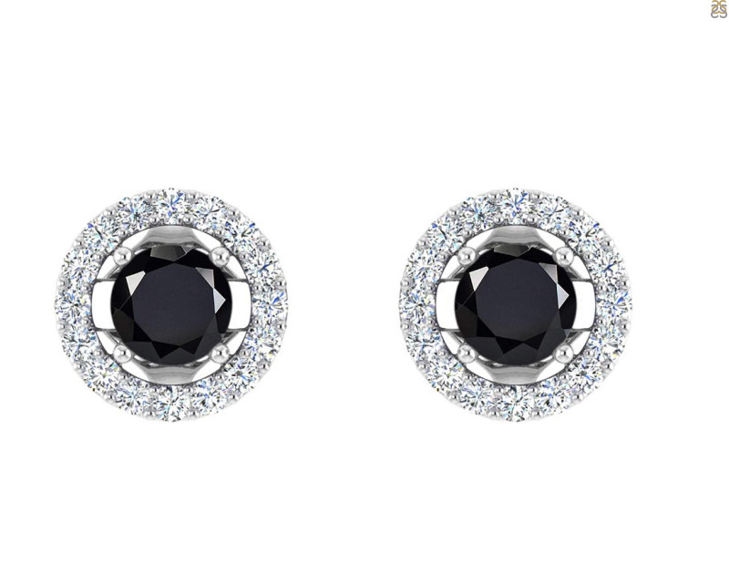 Black Tourmaline & White Topaz Stud Earring BLS-RDE-984.