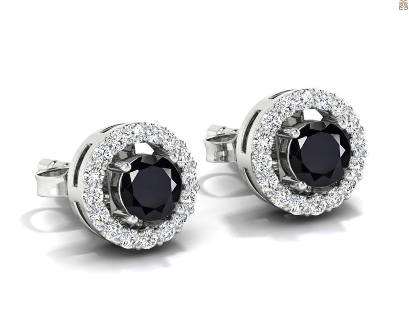 Black Tourmaline & White Topaz Stud Earring BLS-RDE-984.