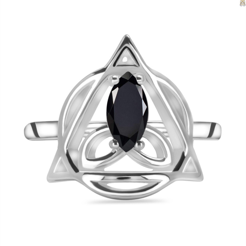 Black Tourmaline Triquetra Ring BLS-RDR-2166.