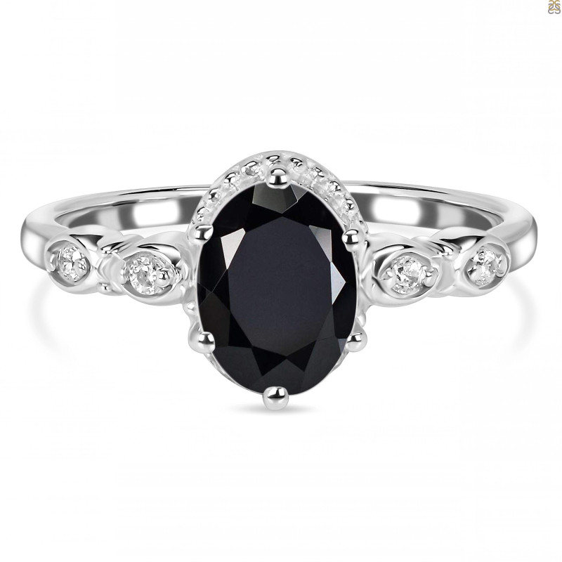 Black Tourmaline & White Topaz Ring BLS-RDR-2182.