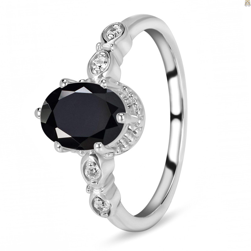 Black Tourmaline & White Topaz Ring BLS-RDR-2182.