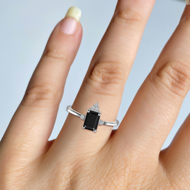 Black Tourmaline & White Topaz Ring BLS-RDR-2194.
