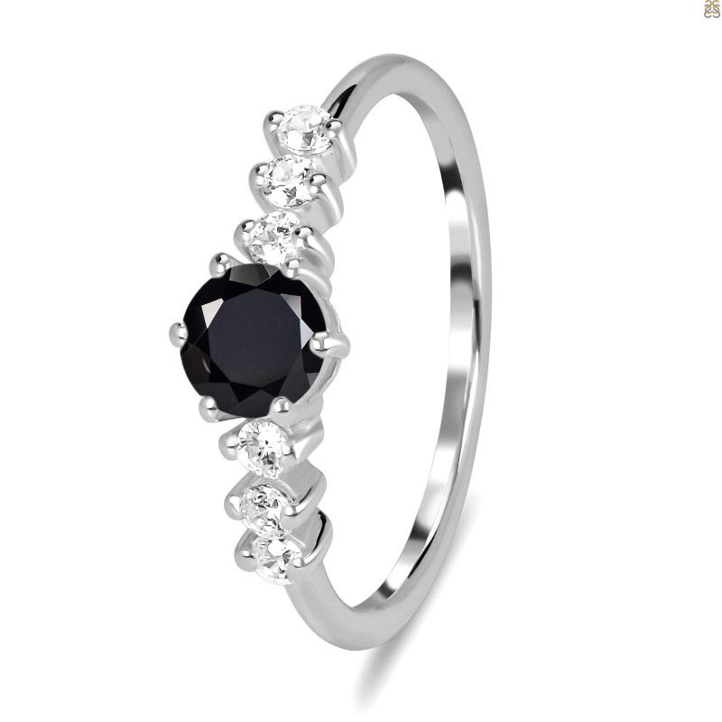 Black Tourmaline & White Topaz Ring BLS-RDR-2259.