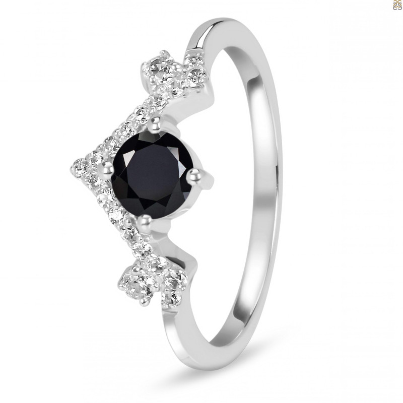 Black Tourmaline & White Topaz Ring BLS-RDR-2296.