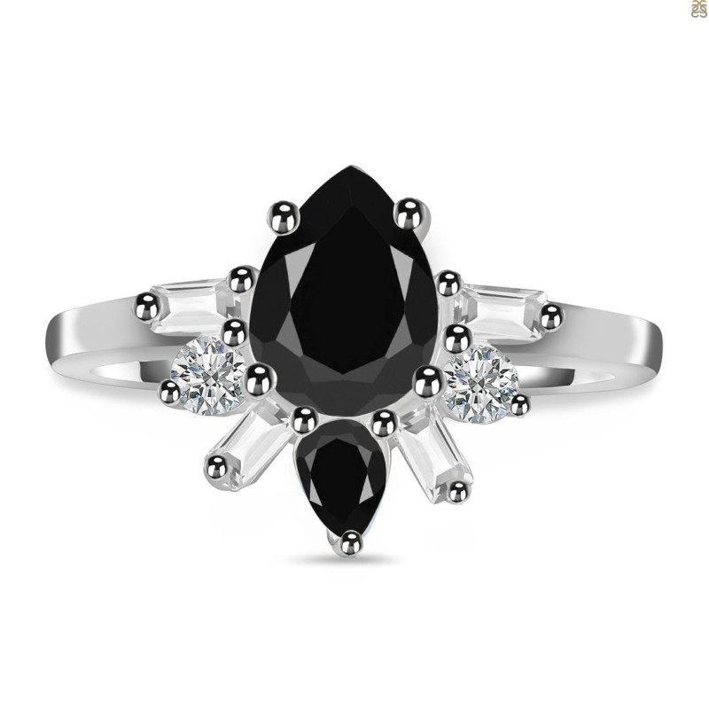 Black Tourmaline & White Topaz Ring BLS-RDR-2521.