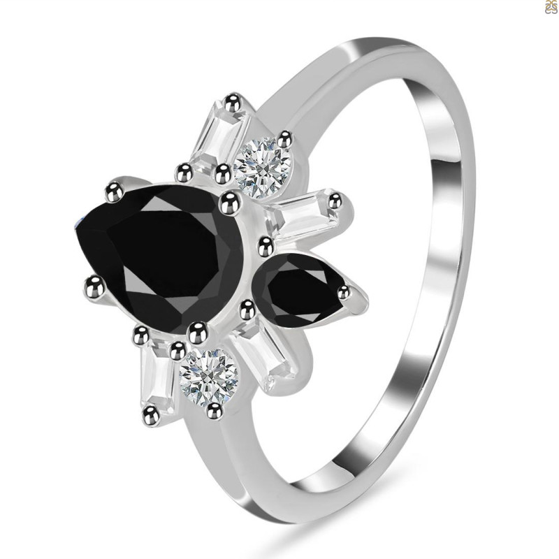 Black Tourmaline & White Topaz Ring BLS-RDR-2521.