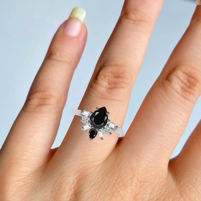 Black Tourmaline & White Topaz Ring BLS-RDR-2521.