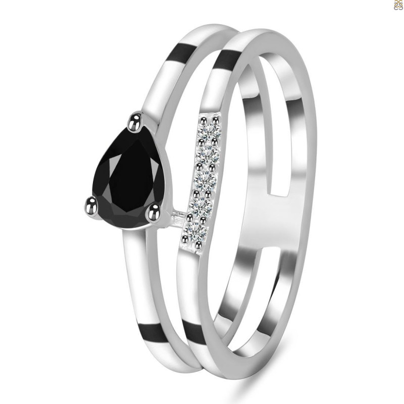 Black Tourmaline & White Topaz Ring BLS-RDR-2862.