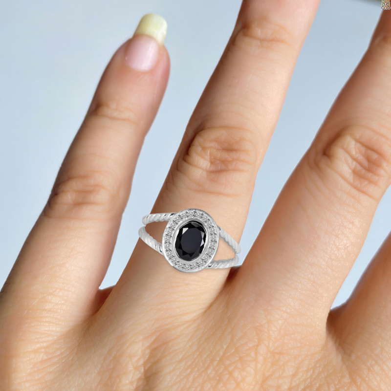 Black Tourmaline & White Topaz Ring BLS-RDR-359.