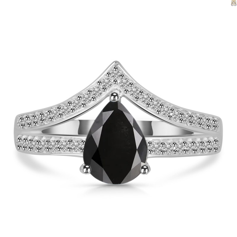Black Tourmaline & White Topaz Ring BLS-RDR-372.