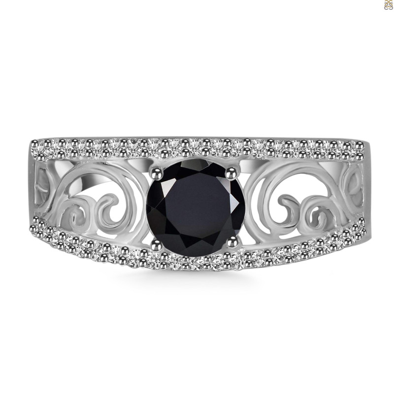 Black Tourmaline & White Topaz Ring BLS-RDR-375.
