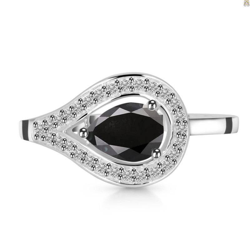 Black Tourmaline & White Topaz Ring BLS-RDR-438.