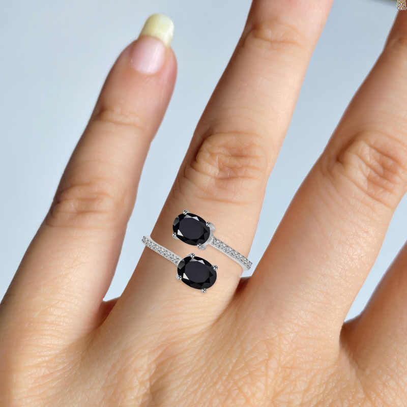 Black Tourmaline & White Topaz Ring BLS-RDR-440.