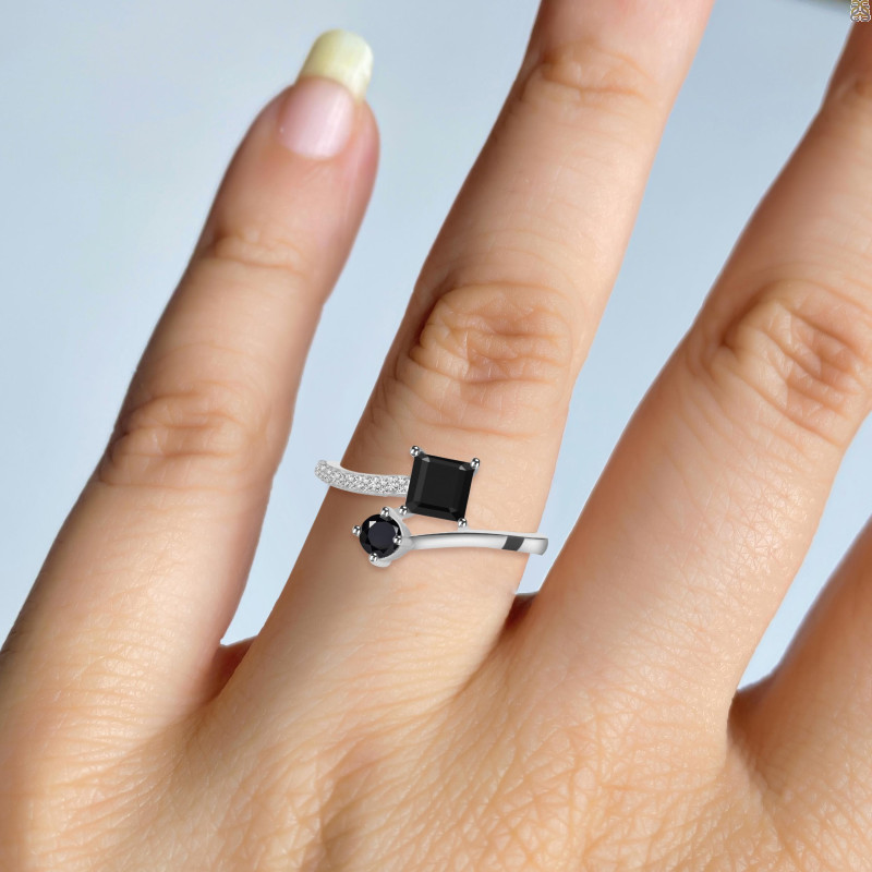 Black Tourmaline & White Topaz Ring BLS-RDR-441.