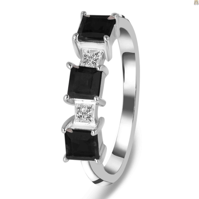 Black Tourmaline & White Topaz Ring BLS-RDR-443.