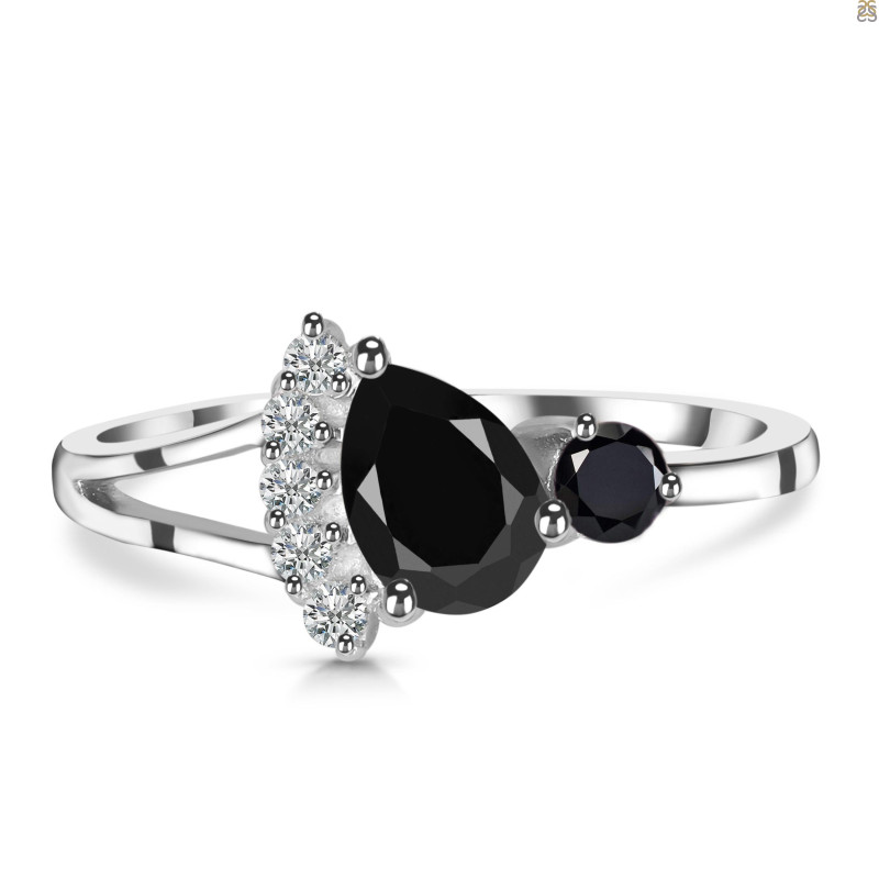 Black Tourmaline & White Topaz Ring BLS-RDR-453.