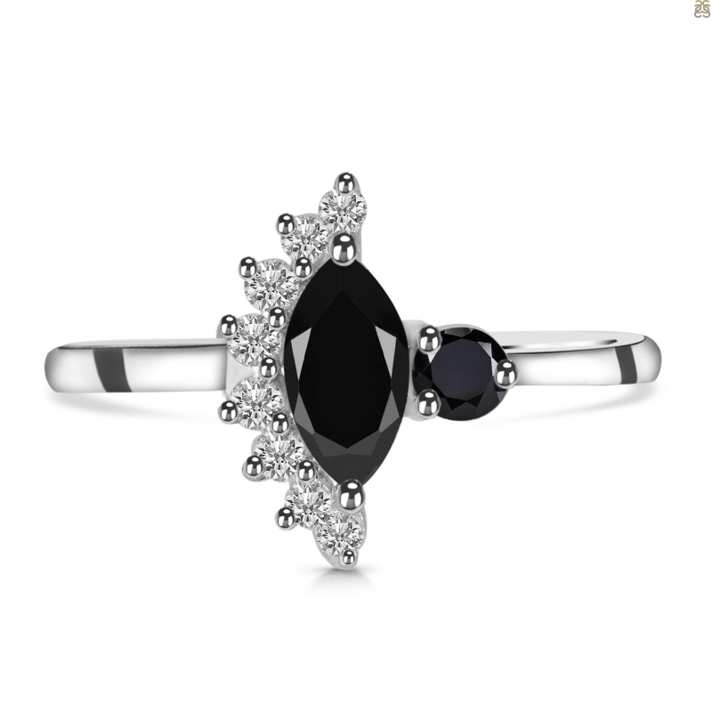 Black Tourmaline & White Topaz Ring BLS-RDR-454.