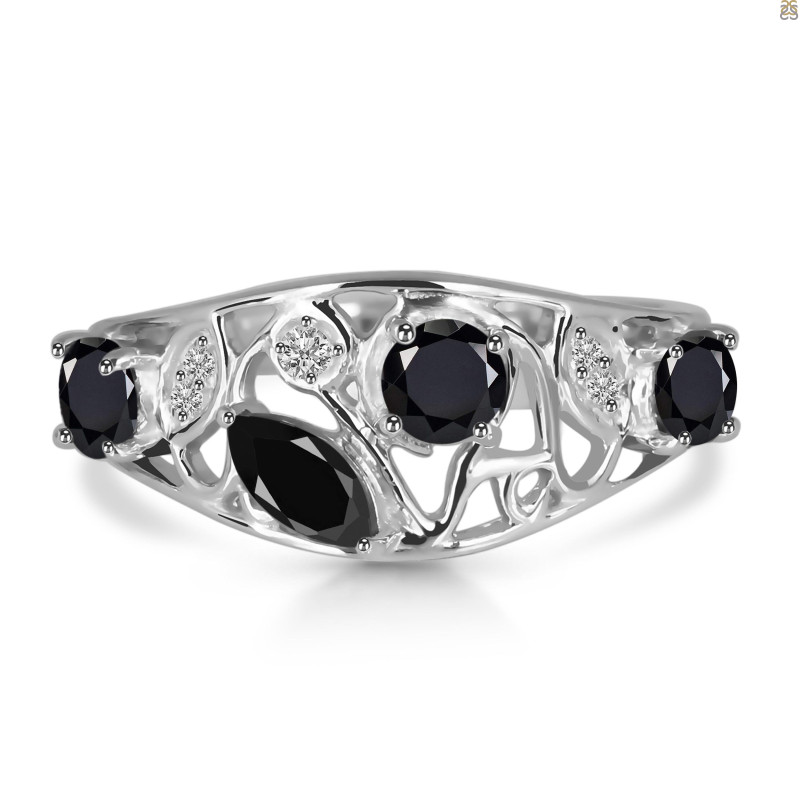 Black Tourmaline & White Topaz Ring BLS-RDR-459.