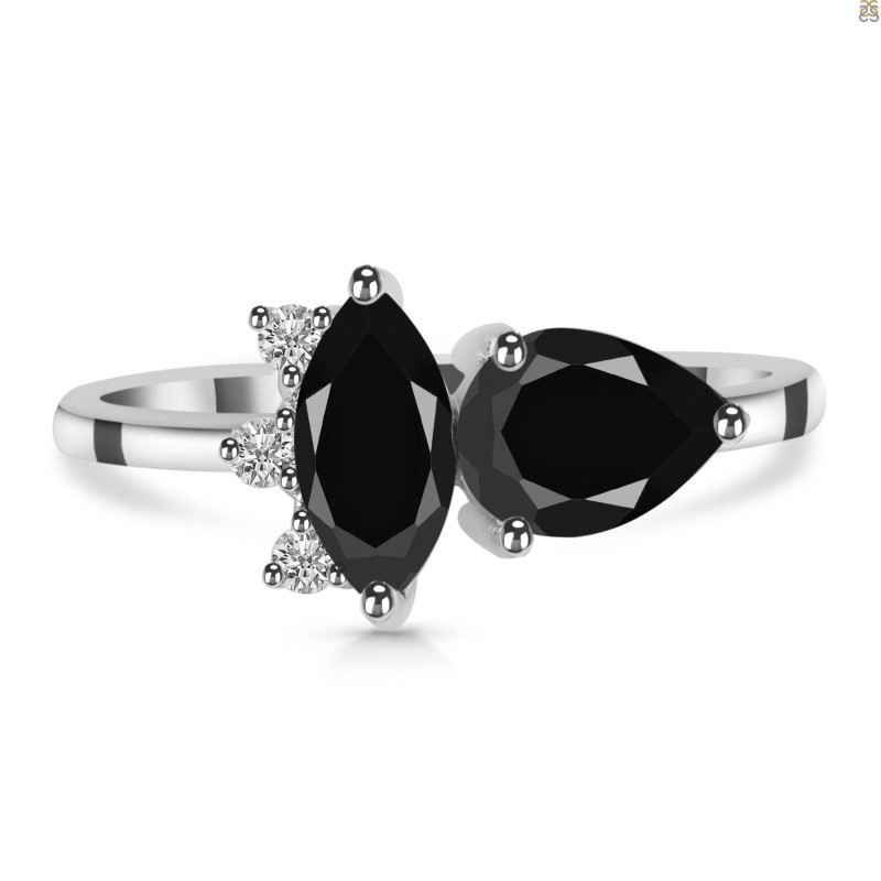 Black Tourmaline & White Topaz Ring BLS-RDR-464.