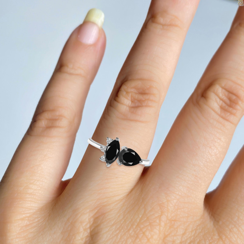Black Tourmaline & White Topaz Ring BLS-RDR-464.