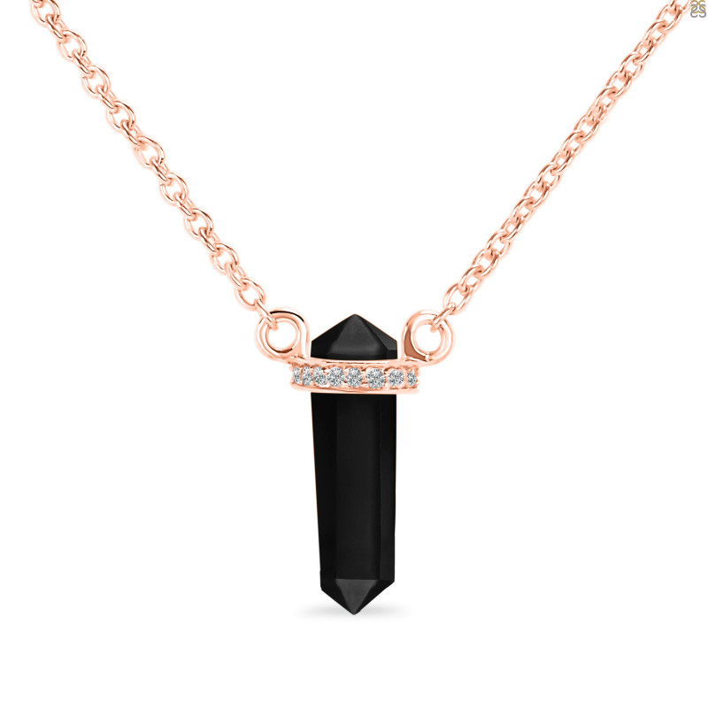 Black Tourmaline & White Topaz Pencil Necklace BLS-RN-84.