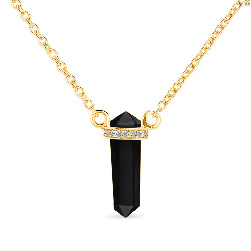 Black Tourmaline & White Topaz Pencil Necklace BLS-RN-84.
