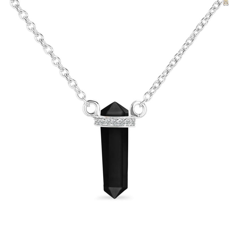 Black Tourmaline & White Topaz Pencil Necklace BLS-RN-84.