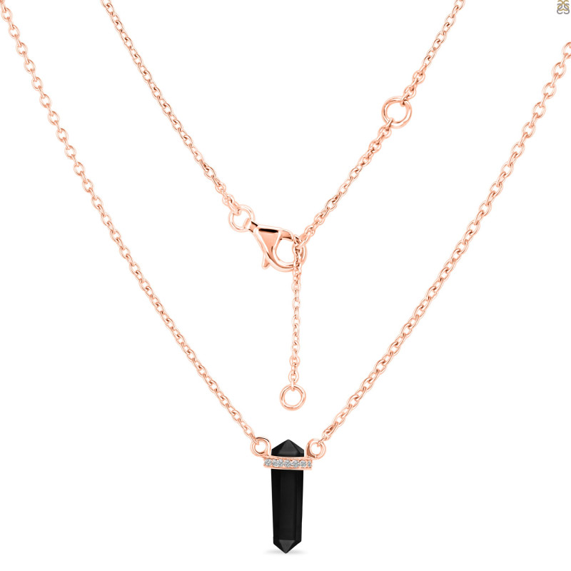 Black Tourmaline & White Topaz Pencil Necklace BLS-RN-84.