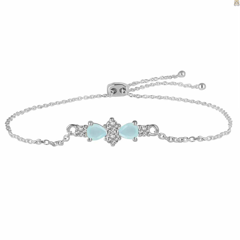 Blue Chalcedony & White Topaz Bracelet With Adjustable Camera Lock BLX-RDB-146.