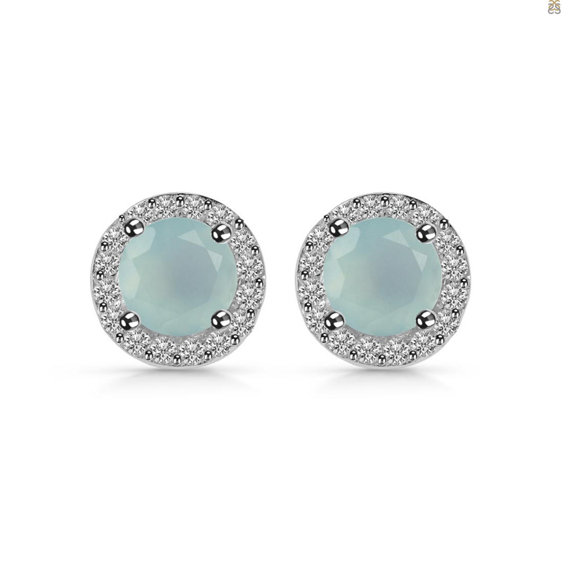 Blue Chalcedony & White Topaz Stud Earring BLX-RDE-1259.