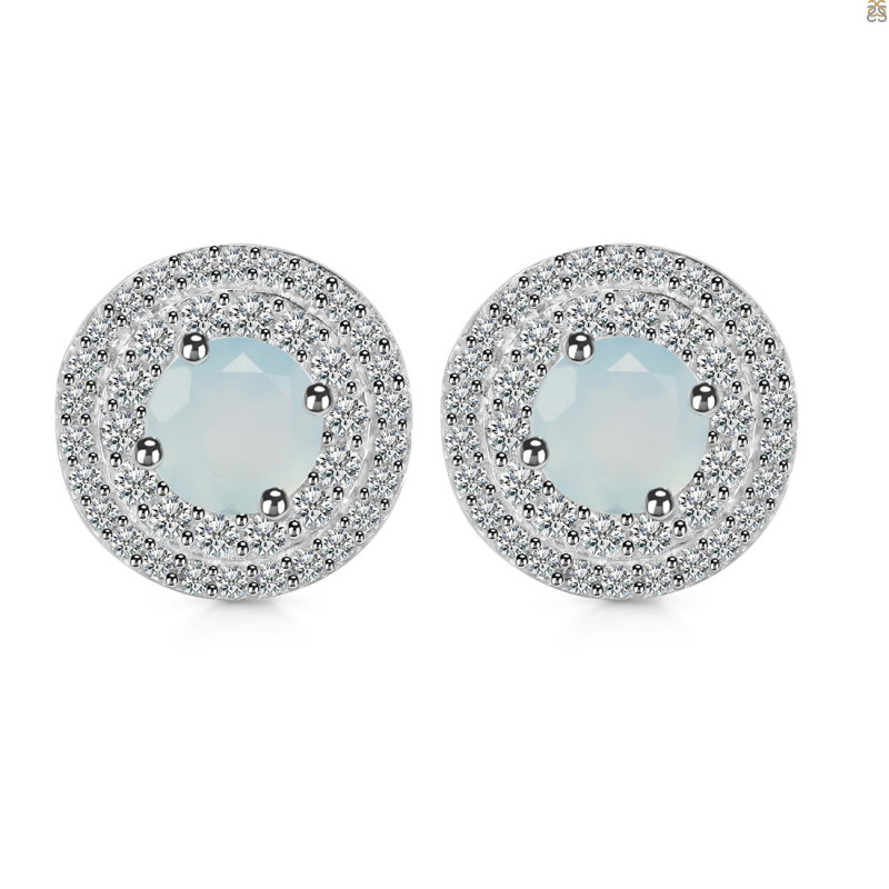 Blue Chalcedony & White Topaz Stud Earring BLX-RDE-1271.