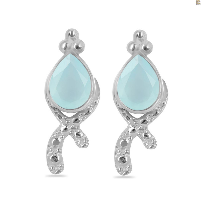 Blue Chalcedony Stud Earring BLX-RDE-36.