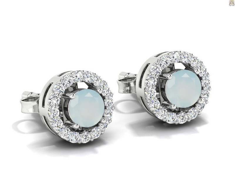 Blue Chalcedony & White Topaz Stud Earring BLX-RDE-984.