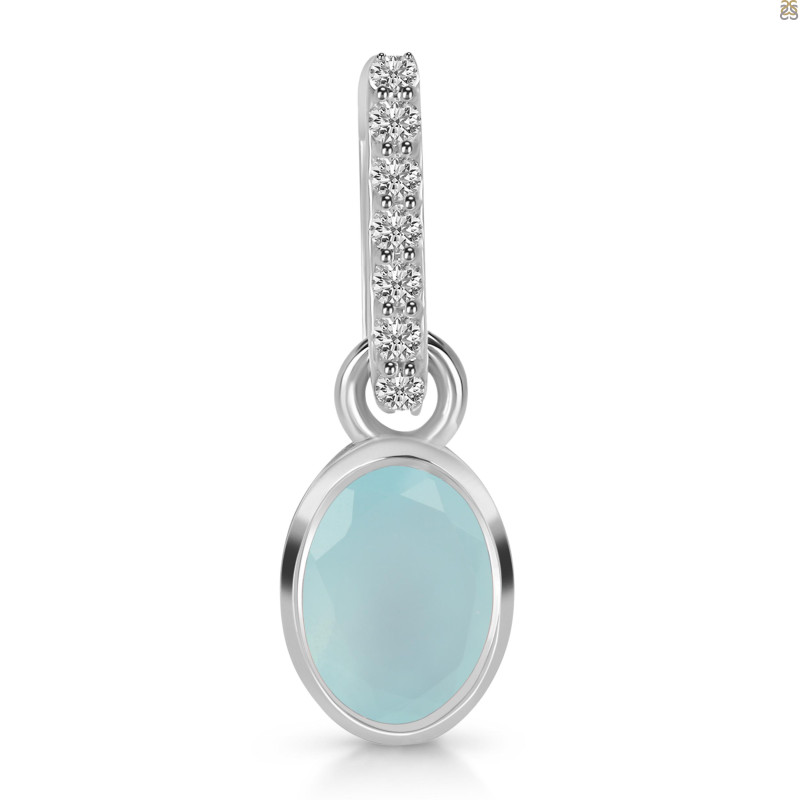 Blue Chalcedony & White Topaz Pendant BLX-RDP-780-CZ-LOOP.