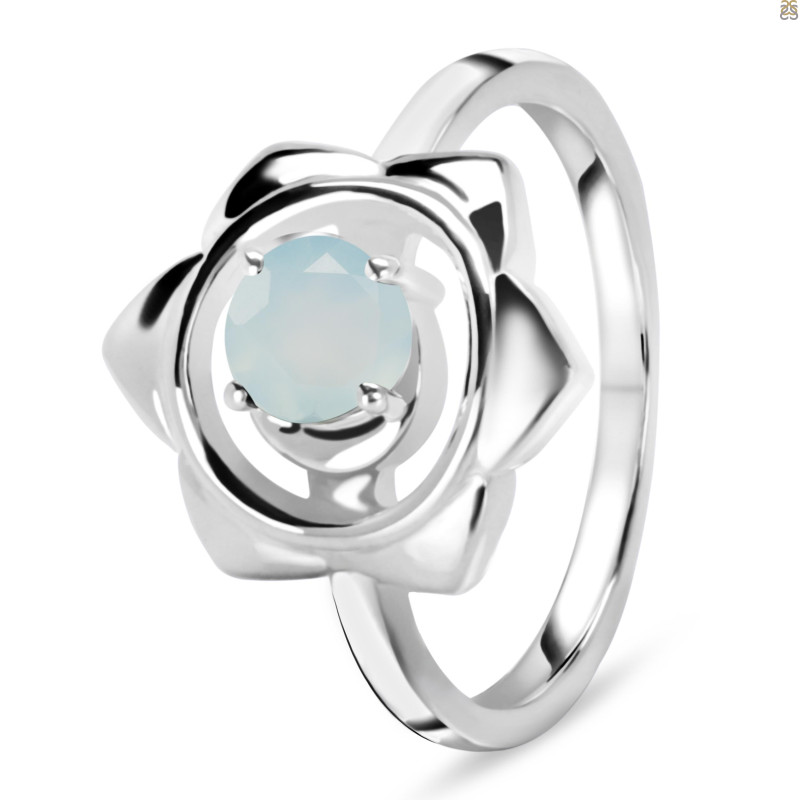 Blue Chalcedony Chakra & Crescent Moon Ring BLX-RDR-2140.