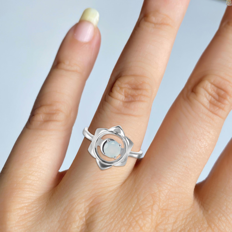 Blue Chalcedony Chakra & Crescent Moon Ring BLX-RDR-2140.
