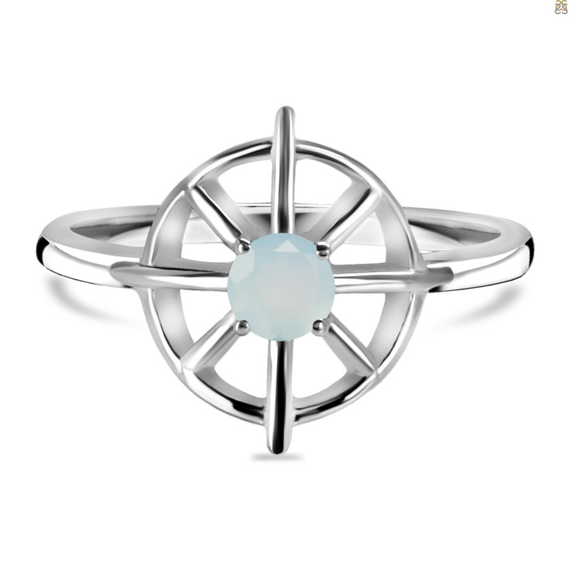 Blue Chalcedony Dharma Wheel Ring BLX-RDR-2147.