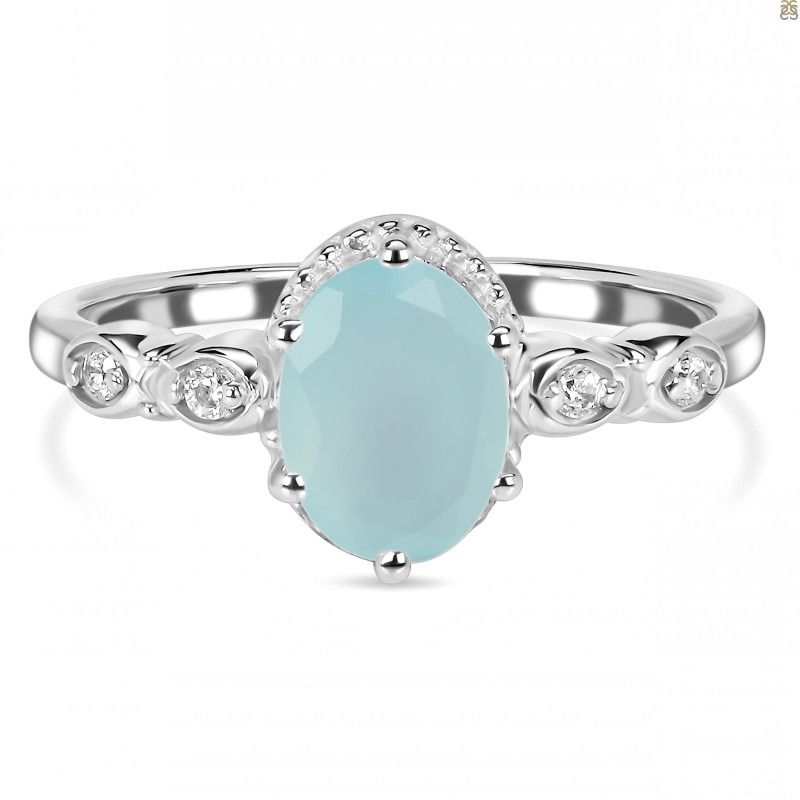 Blue Chalcedony & White Topaz Ring BLX-RDR-2182.