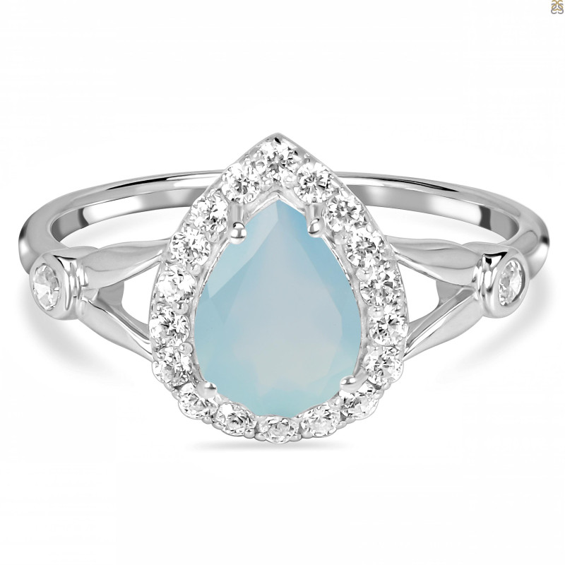 Blue Chalcedony & White Topaz Ring BLX-RDR-2243.