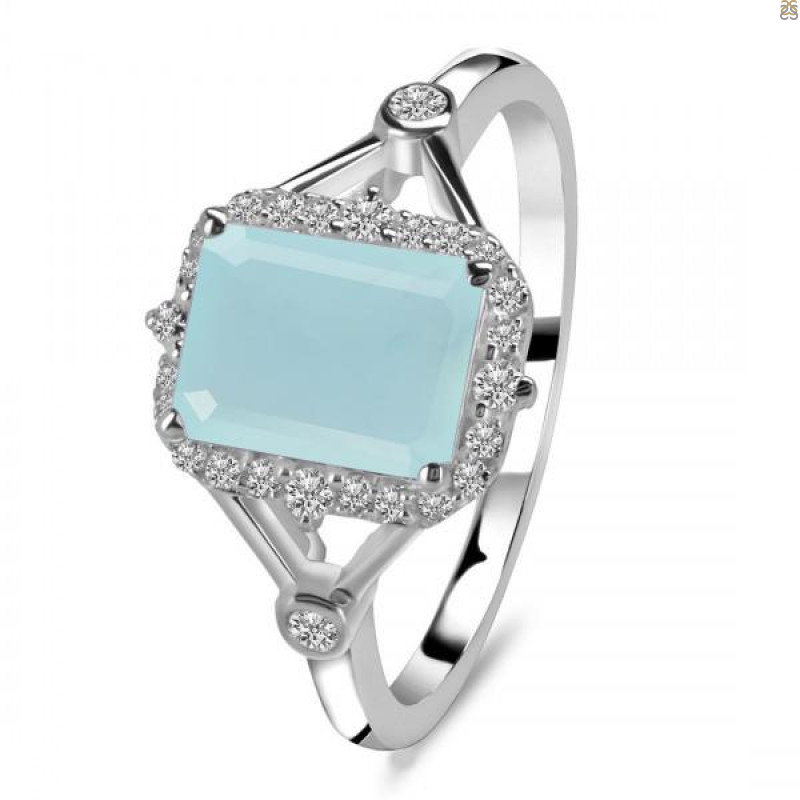 Blue Chalcedony & White Topaz Ring BLX-RDR-2252.