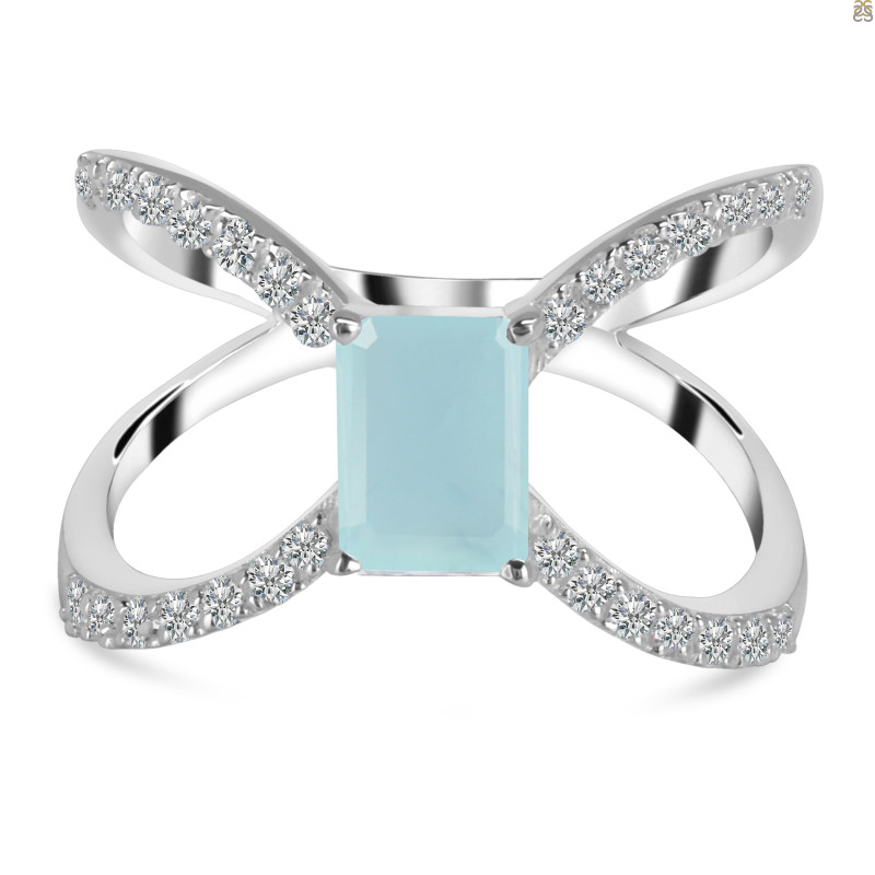 Blue Chalcedony & White Topaz Ring BLX-RDR-2293.