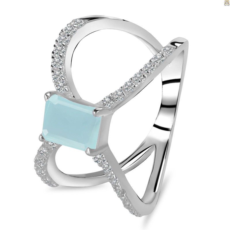 Blue Chalcedony & White Topaz Ring BLX-RDR-2293.