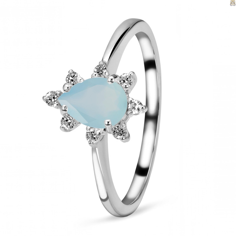 Blue Chalcedony & White Topaz Ring BLX-RDR-2305.
